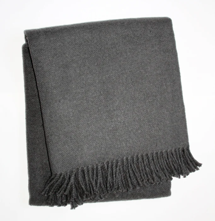 Dark Grey Solid Plush Cotton Blend Throw Blanket