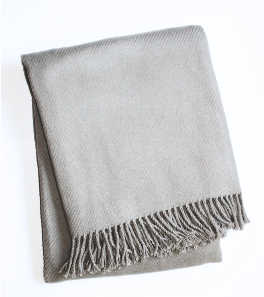 Light Grey Solid Plush Cotton Blend Throw Blanket