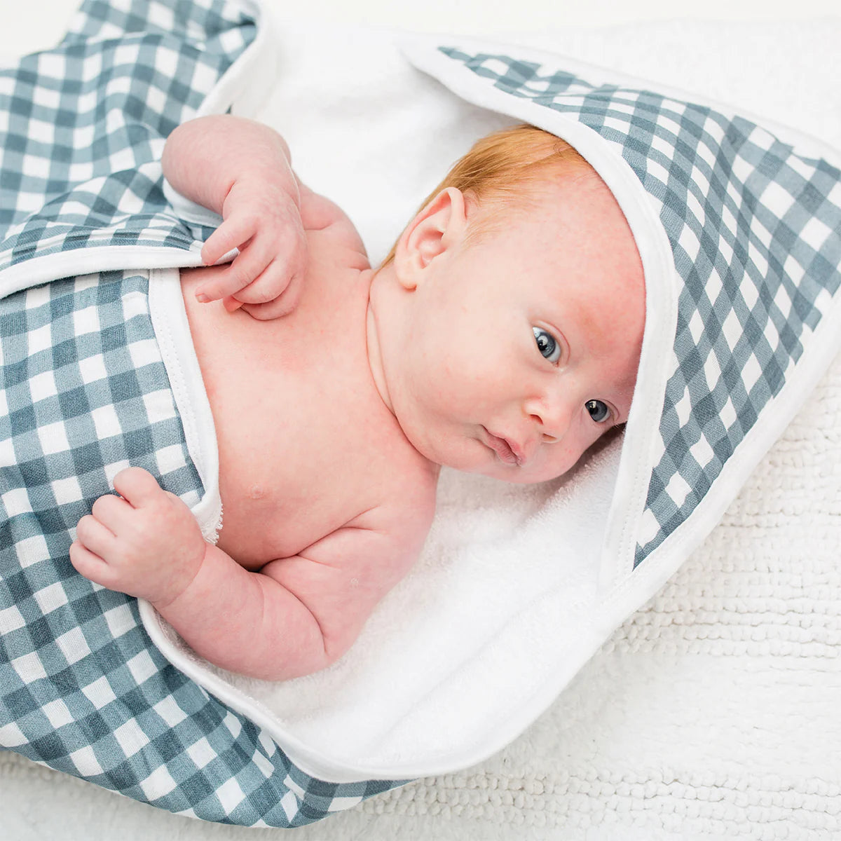 Navy Gingham Hooded Towel