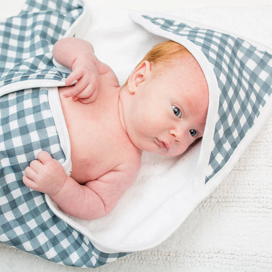 Navy Gingham Hooded Towel