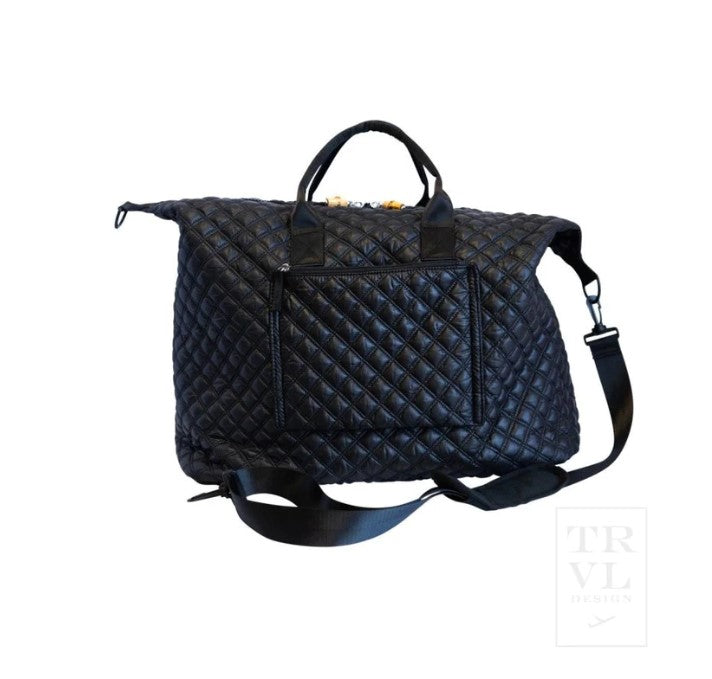 Load image into Gallery viewer, Quilted Black Overpacker Weekender Duffel Bag - Provence Lining
