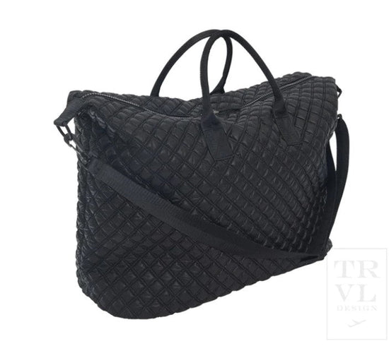Load image into Gallery viewer, Quilted Black Overpacker Weekender Duffel Bag - Provence Lining
