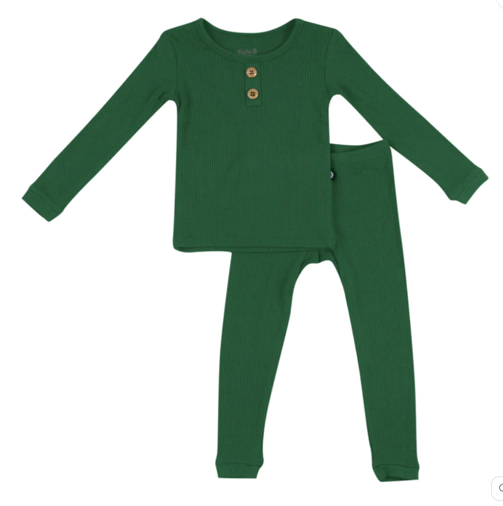 Load image into Gallery viewer, Forest Ribbed Henley Toddler Pajama Set
