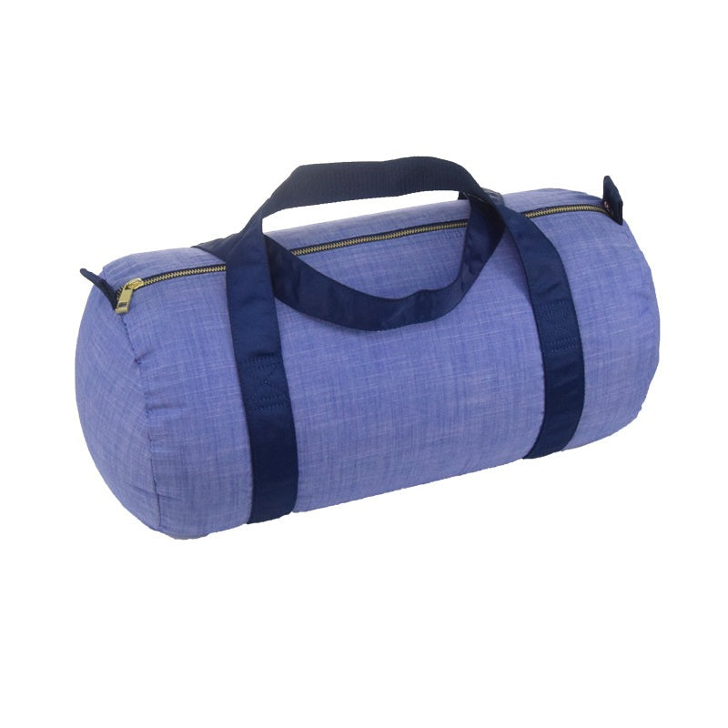 Load image into Gallery viewer, Navy Chambray and Brass Medium Duffel Bag

