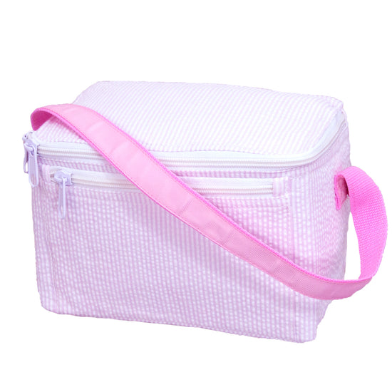 Load image into Gallery viewer, Pink Seersucker Rectangle Lunch Box
