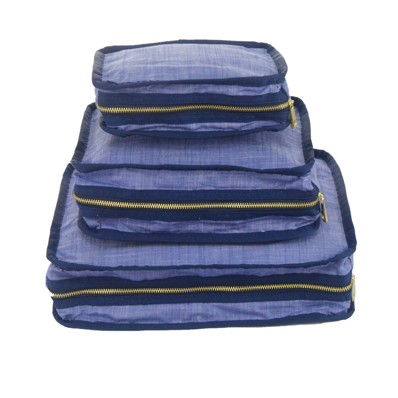 Navy Chambray and Brass Packing Cube Stacking Set