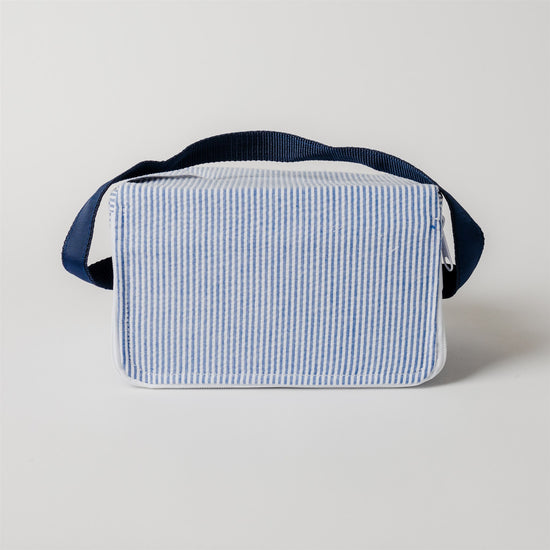 Load image into Gallery viewer, Navy Seersucker Rectangle Lunch Box
