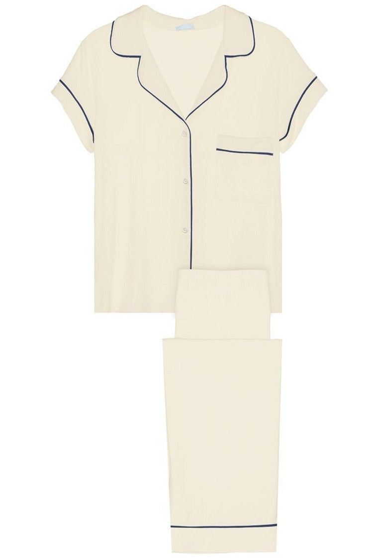 Gisele Ivory/Navy Short Sleeve Pant Set