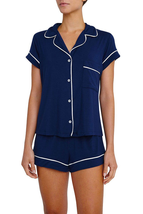 Load image into Gallery viewer, Gisele Navy/Ivory Shortie PJ Set
