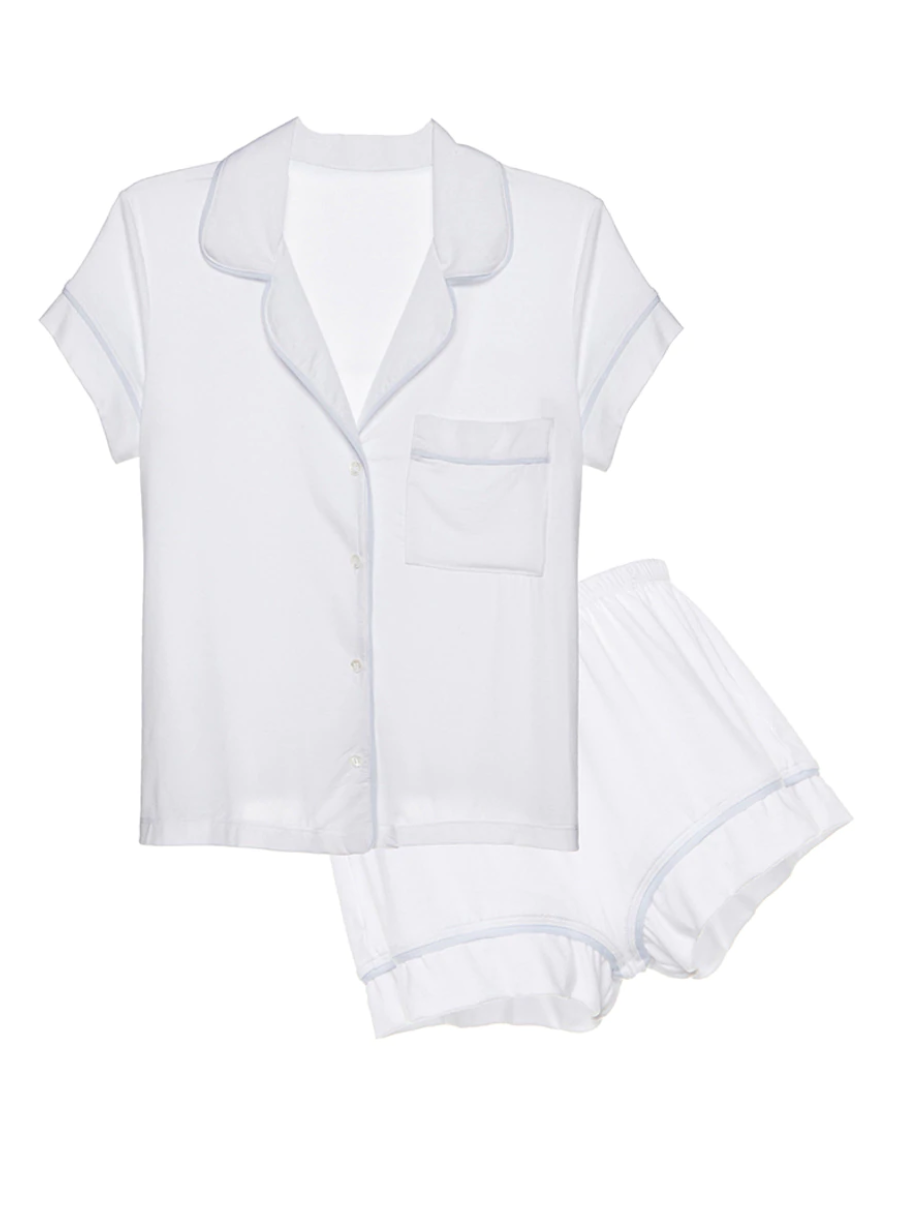 Gisele White Water Blue Short Sleeve Shorts Set