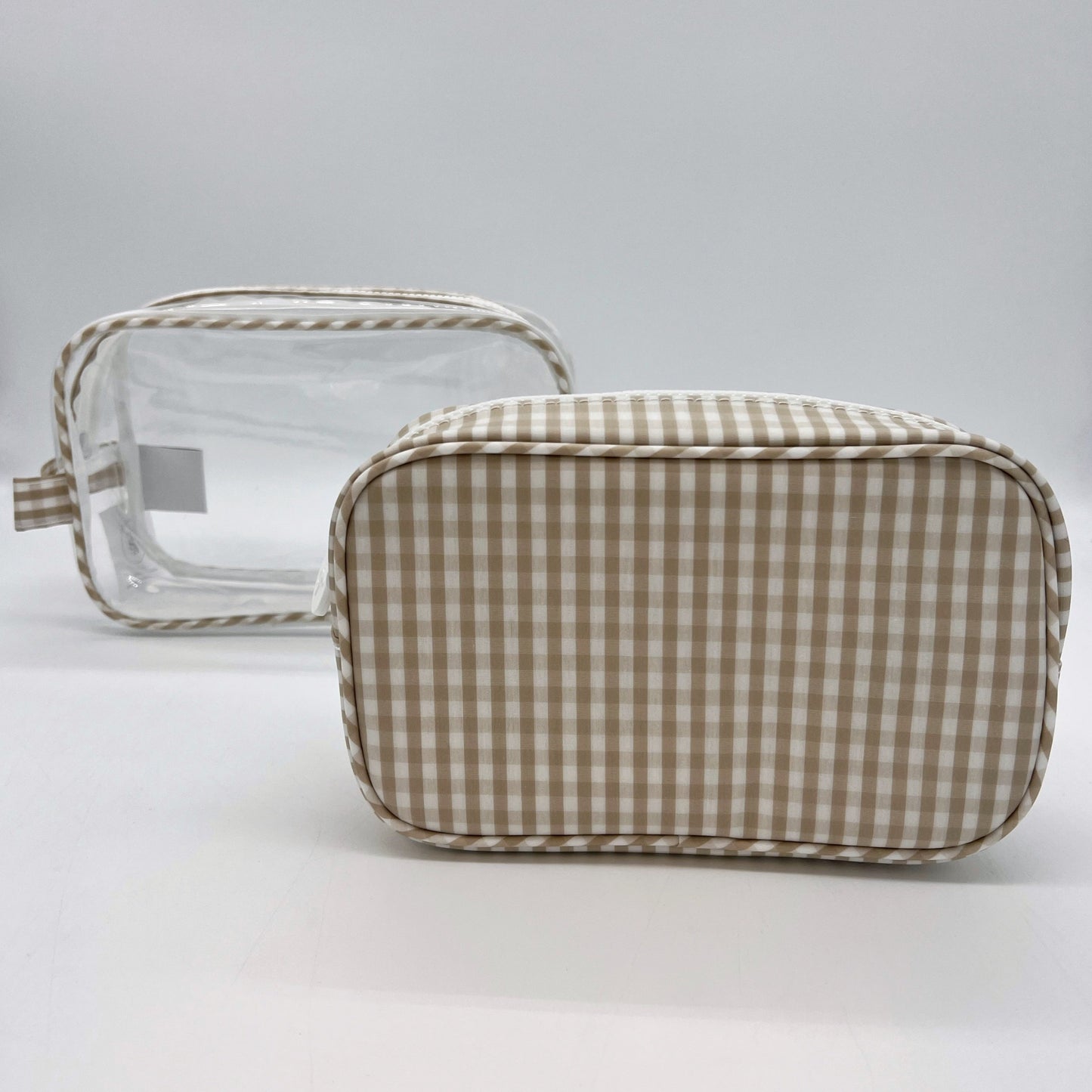 Load image into Gallery viewer, Khaki Gingham Duo Toiletry Set

