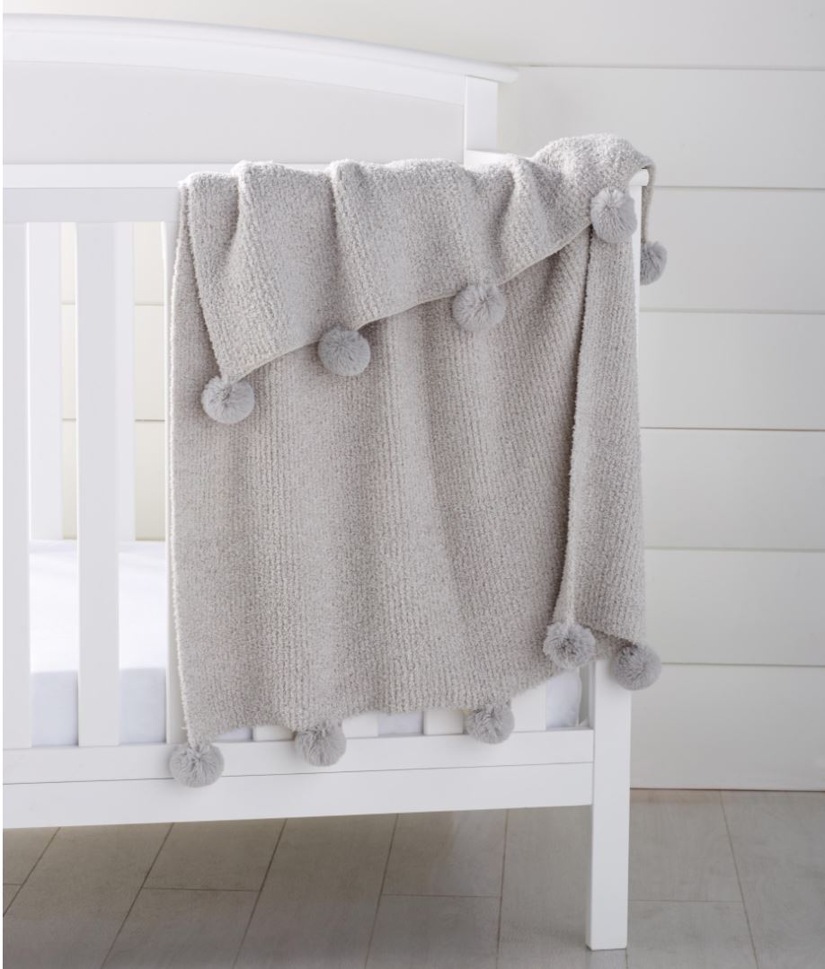 Grey Chenille Pom Pom Baby Blanket