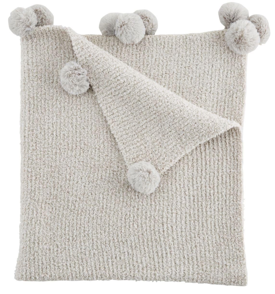 Grey Chenille Pom Pom Baby Blanket