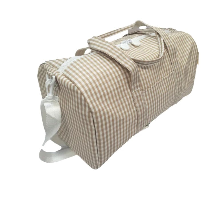 Khaki Gingham Weekender Duffel Bag