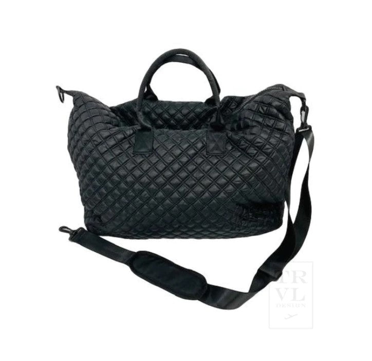 Quilted Black Overpacker Weekender Duffel Bag - Cheetah Lining