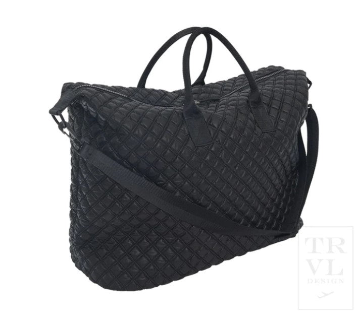 Quilted Black Overpacker Weekender Duffel Bag - Cheetah Lining
