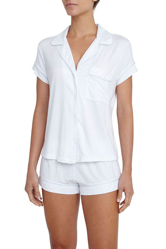 Load image into Gallery viewer, Gisele White/Water Blue Short Sleeve Shorts Set
